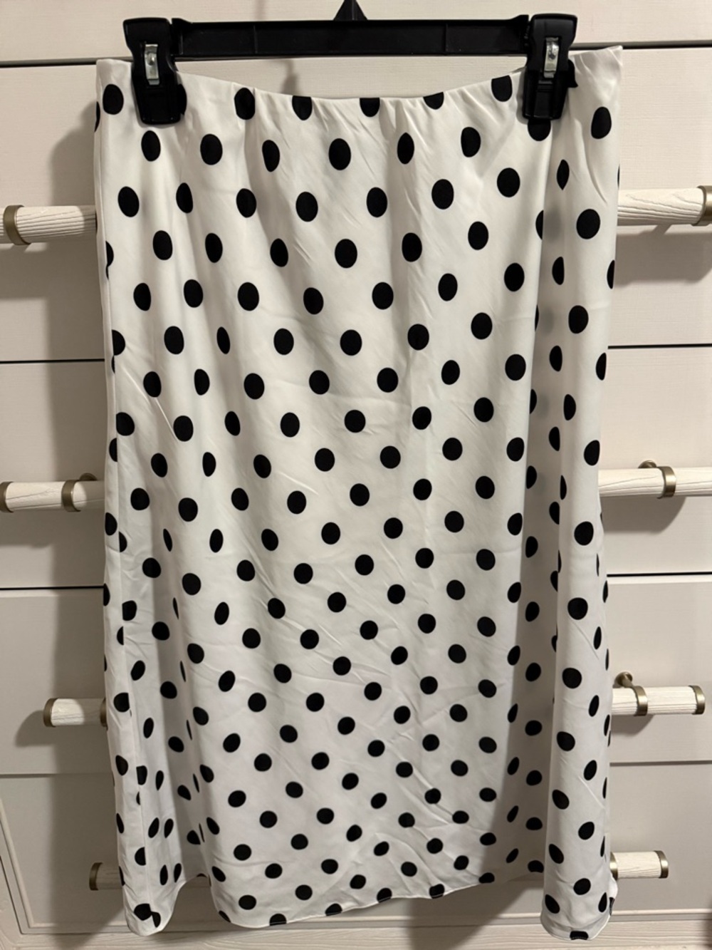 INC International Concepts White Midi Skirt with Black Polka Dots